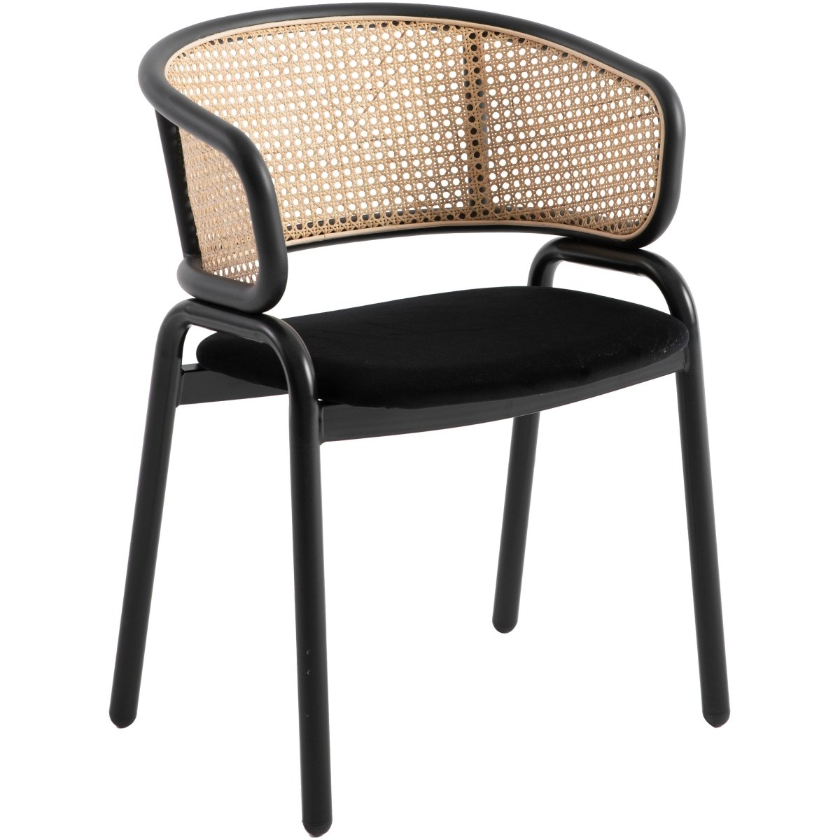 Ervilla Velvet Dining Armchair with Steel Legs and Wicker Back Black Brown Black Dining Chair Leisuremod