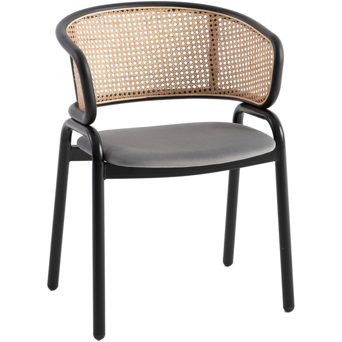 Ervilla Velvet Dining Armchair with Steel Legs and Wicker Back Black Brown Grey Dining Chair Leisuremod