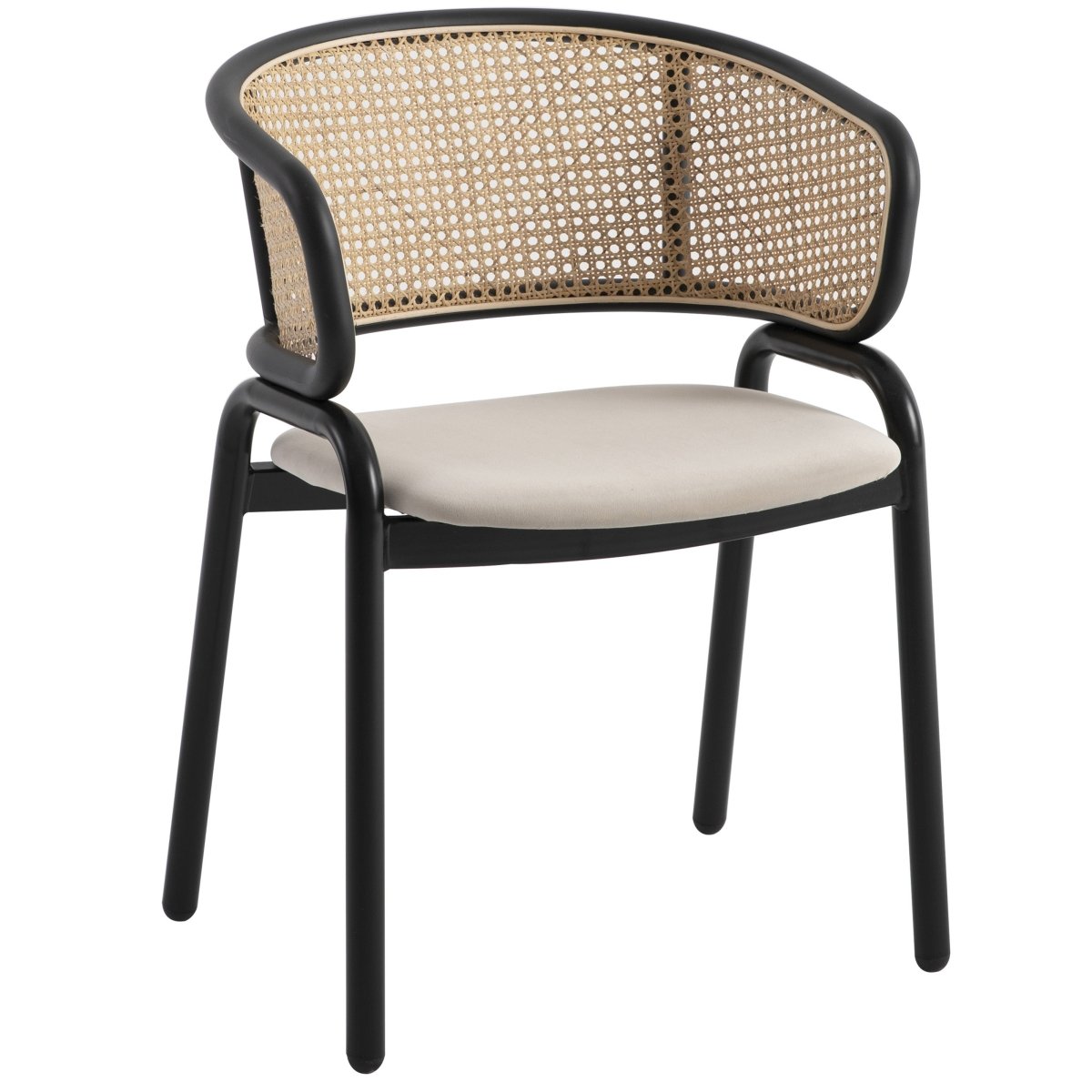 Ervilla Velvet Dining Armchair with Steel Legs and Wicker Back Black Brown Beige Dining Chair Leisuremod