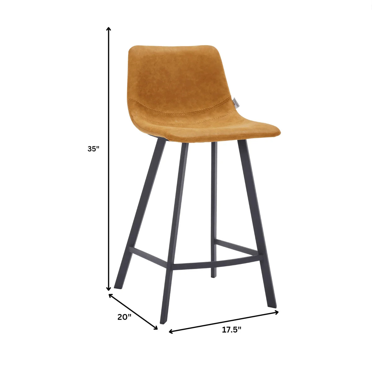 Elland 35” Counter Stool in Leather Padded Seat in Black Stainless Steel - Elax Furniture