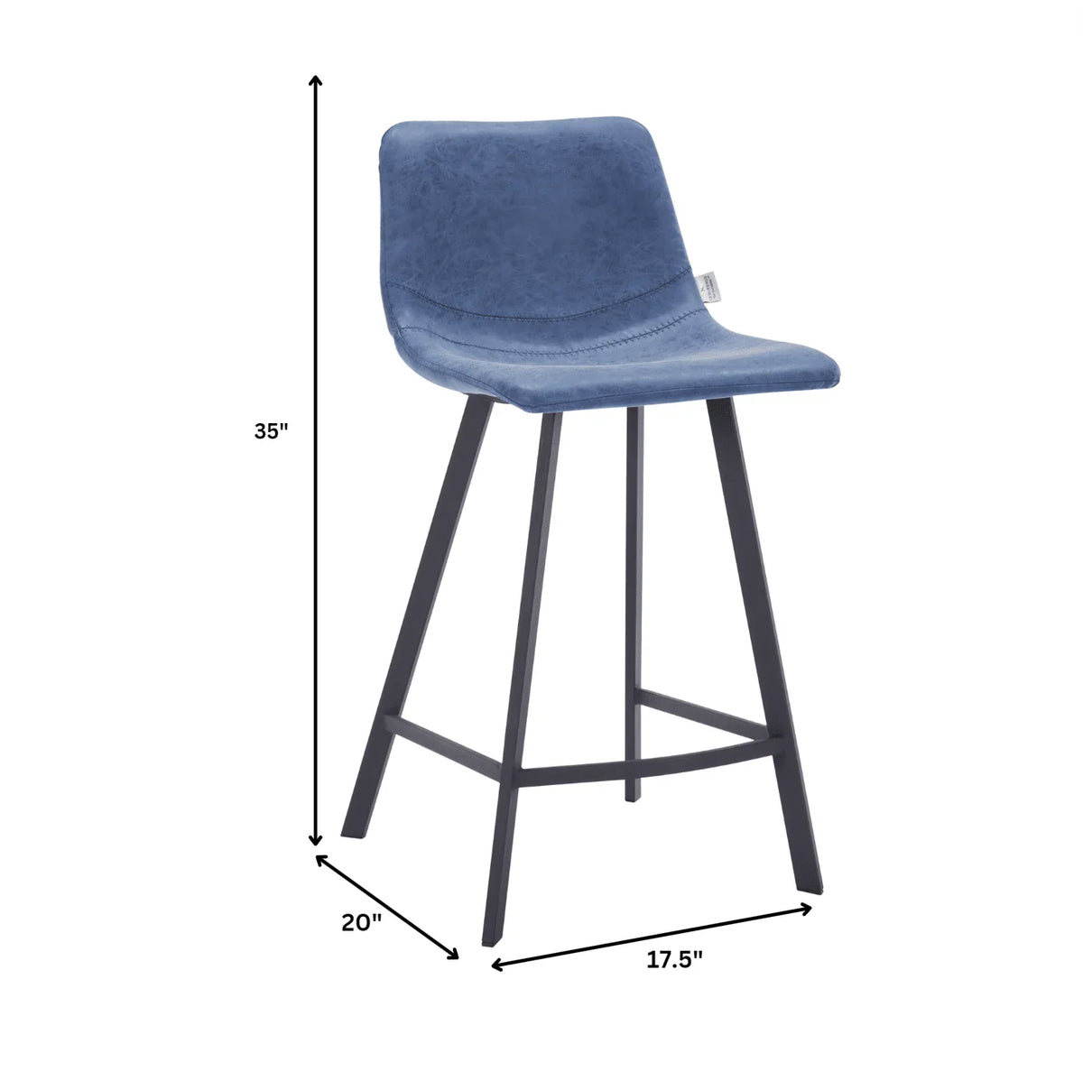 Elland 35” Counter Stool in Leather Padded Seat in Black Stainless Steel - Elax Furniture