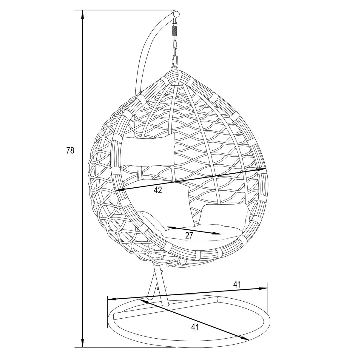 Single-Seater Wicker Hanging Egg Swing Chair with Green Cushion - Elax Furniture
