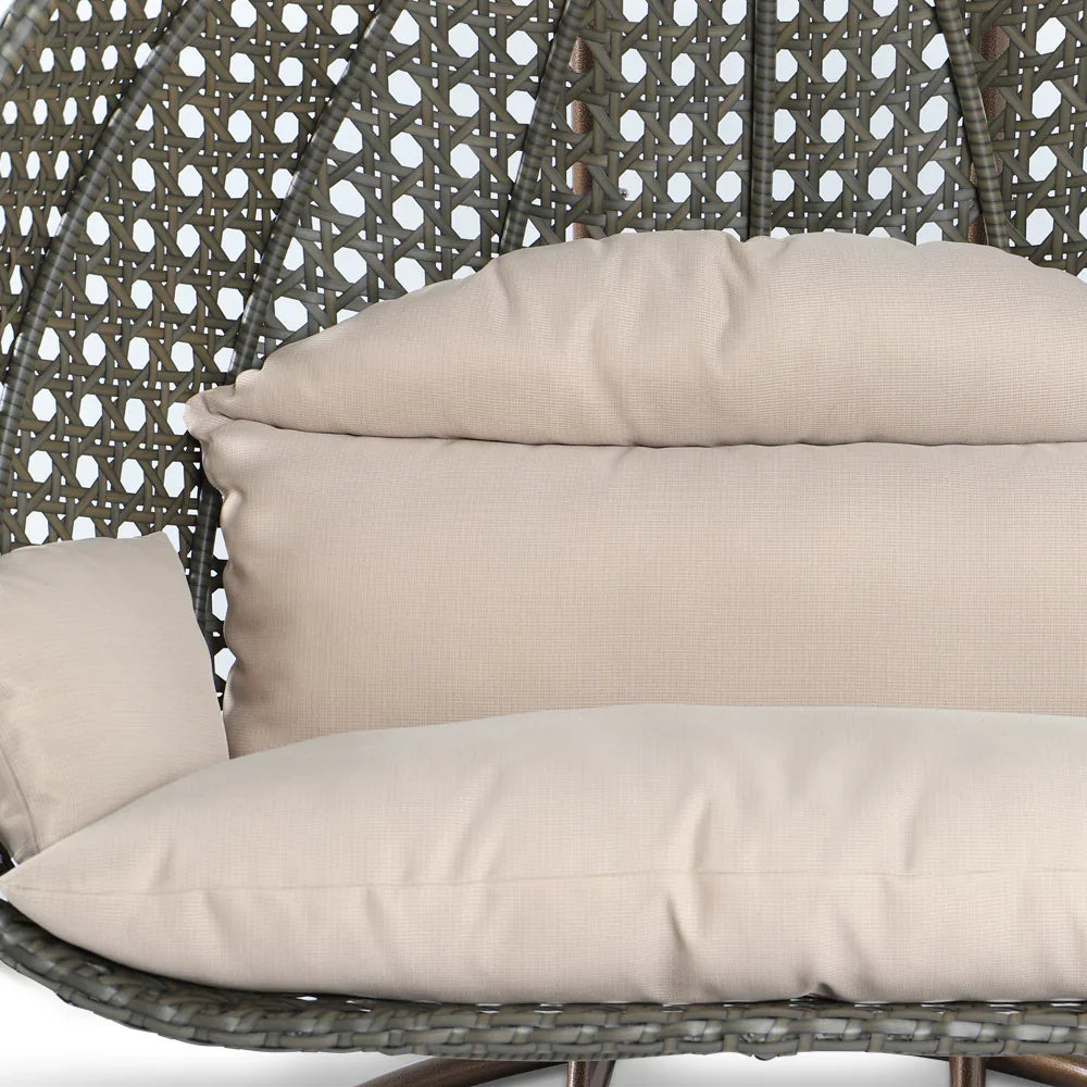 Modern Beige Wicker Hanging Double Seater Egg Swing Chair - Elax Furniture