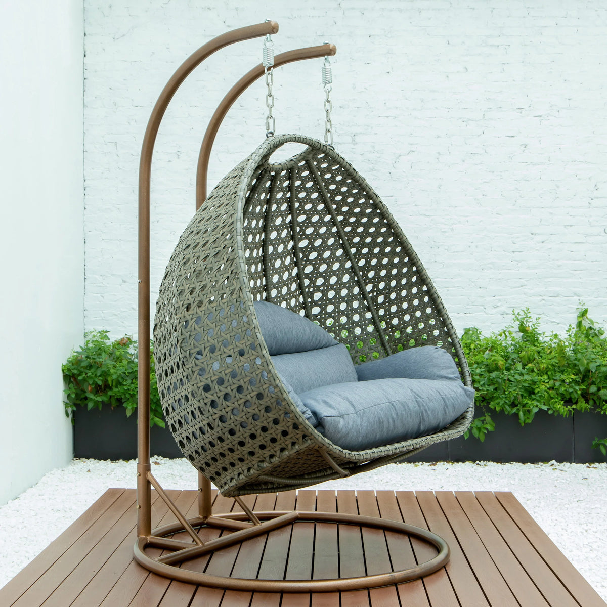 Modern Beige Wicker Hanging Double Seater Egg Swing Chair - Elax Furniture