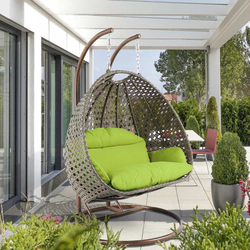 Modern Beige Wicker Hanging Double Seater Egg Swing Chair - Elax Furniture