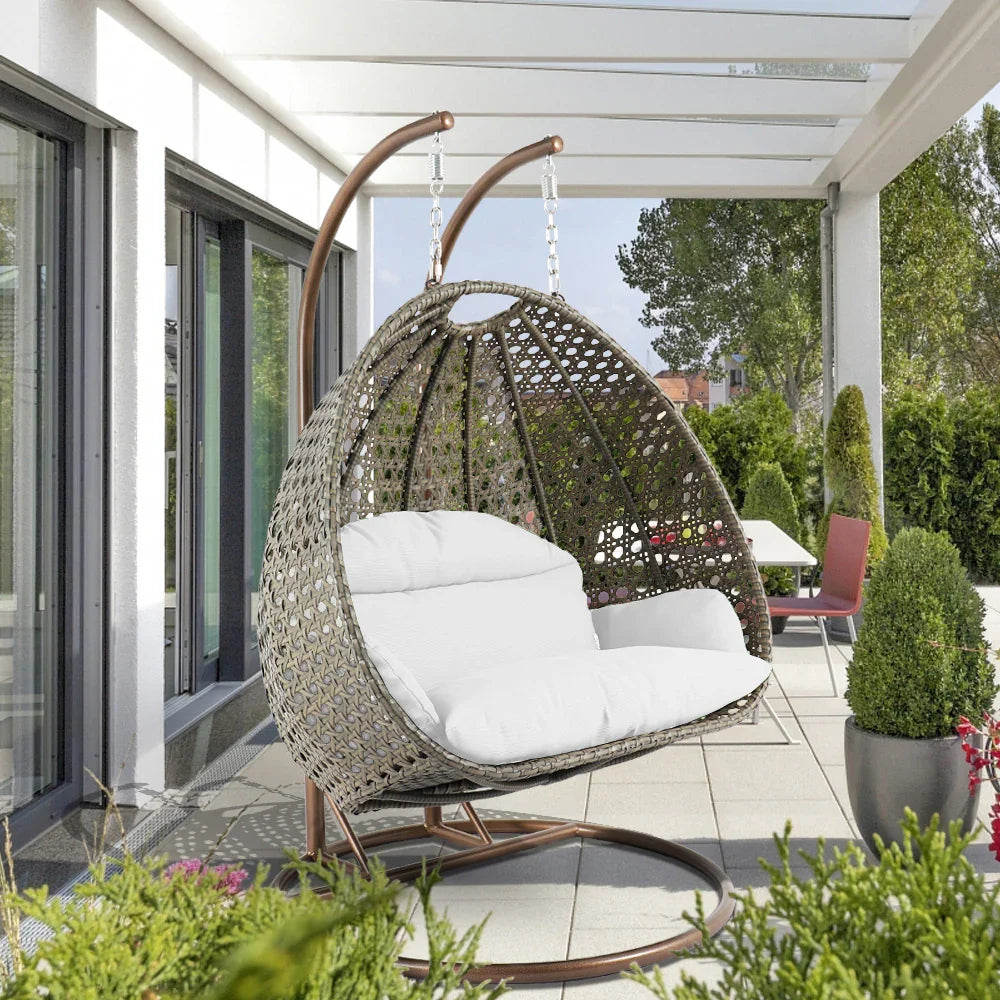 Modern Beige Wicker Hanging Double Seater Egg Swing Chair - Elax Furniture