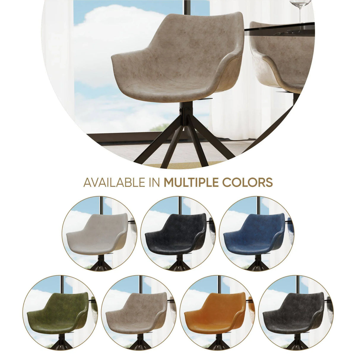 Markley Dining Chair Upholstered in Leather 360-Degree Swivel Armchair - Elax Furniture