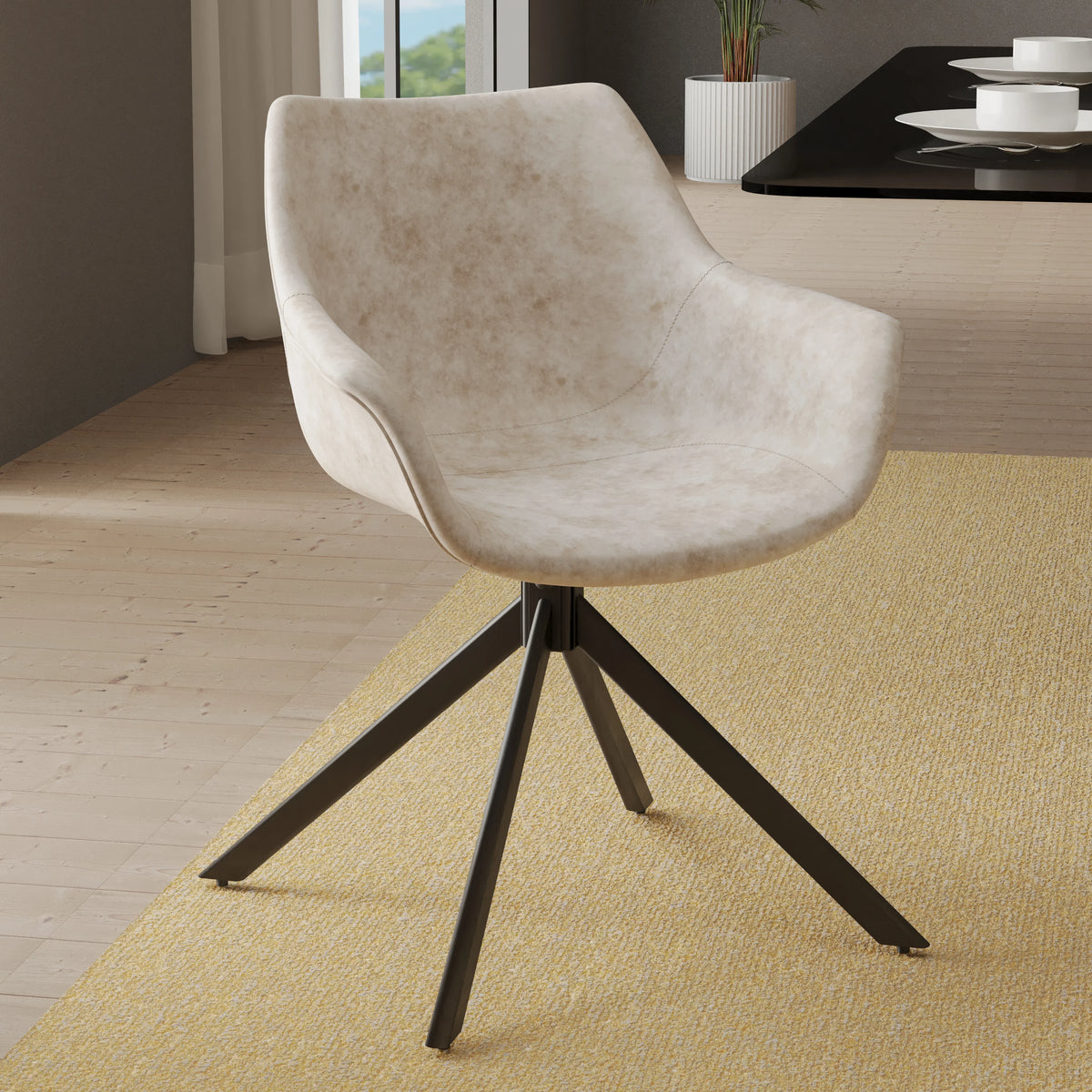 Markley Dining Chair Upholstered in Leather 360-Degree Swivel Armchair - Elax Furniture