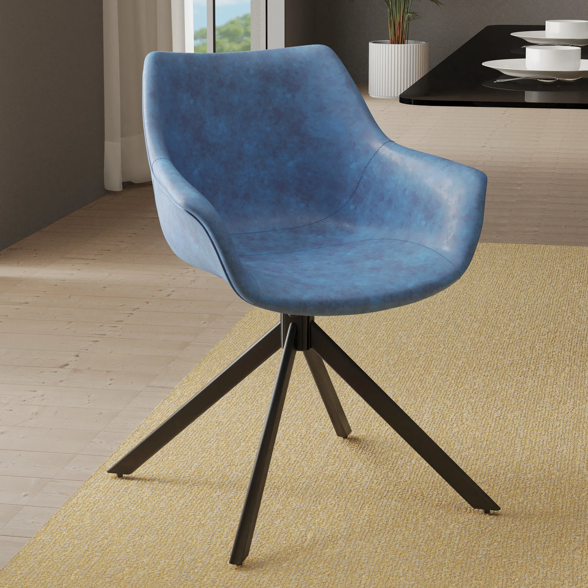 Markley Dining Chair Upholstered in Leather 360-Degree Swivel Armchair - Elax Furniture