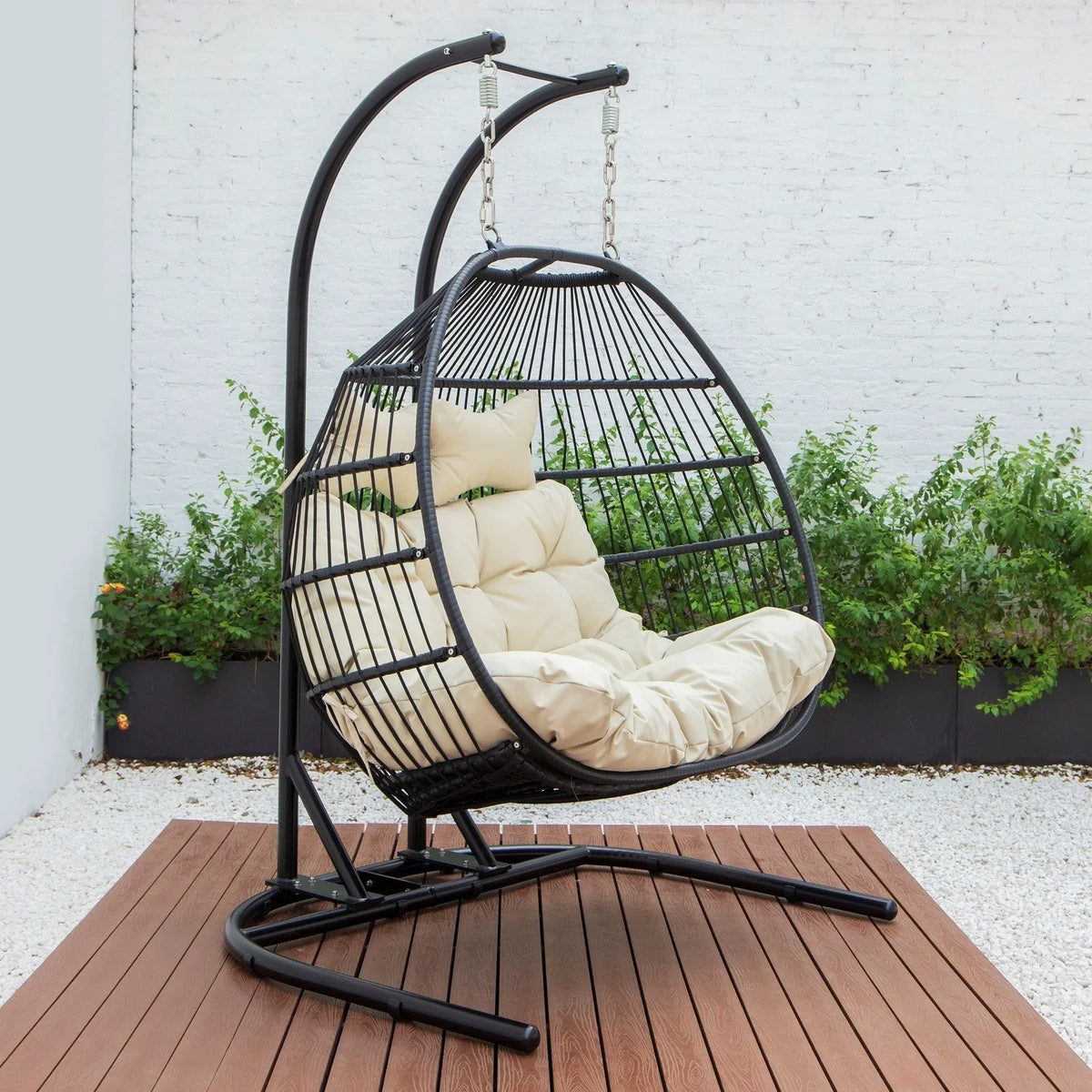 Wicker 2 Person Double Folding Hanging Egg Swing Chair - Elax Furniture