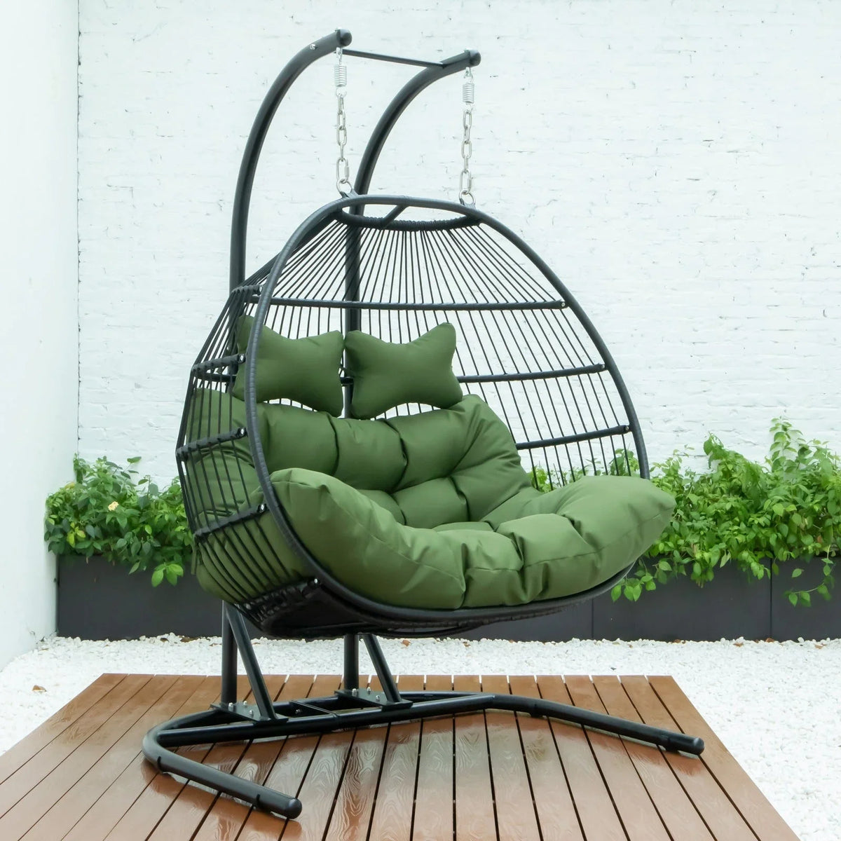 Wicker 2 Person Double Folding Hanging Egg Swing Chair - Elax Furniture