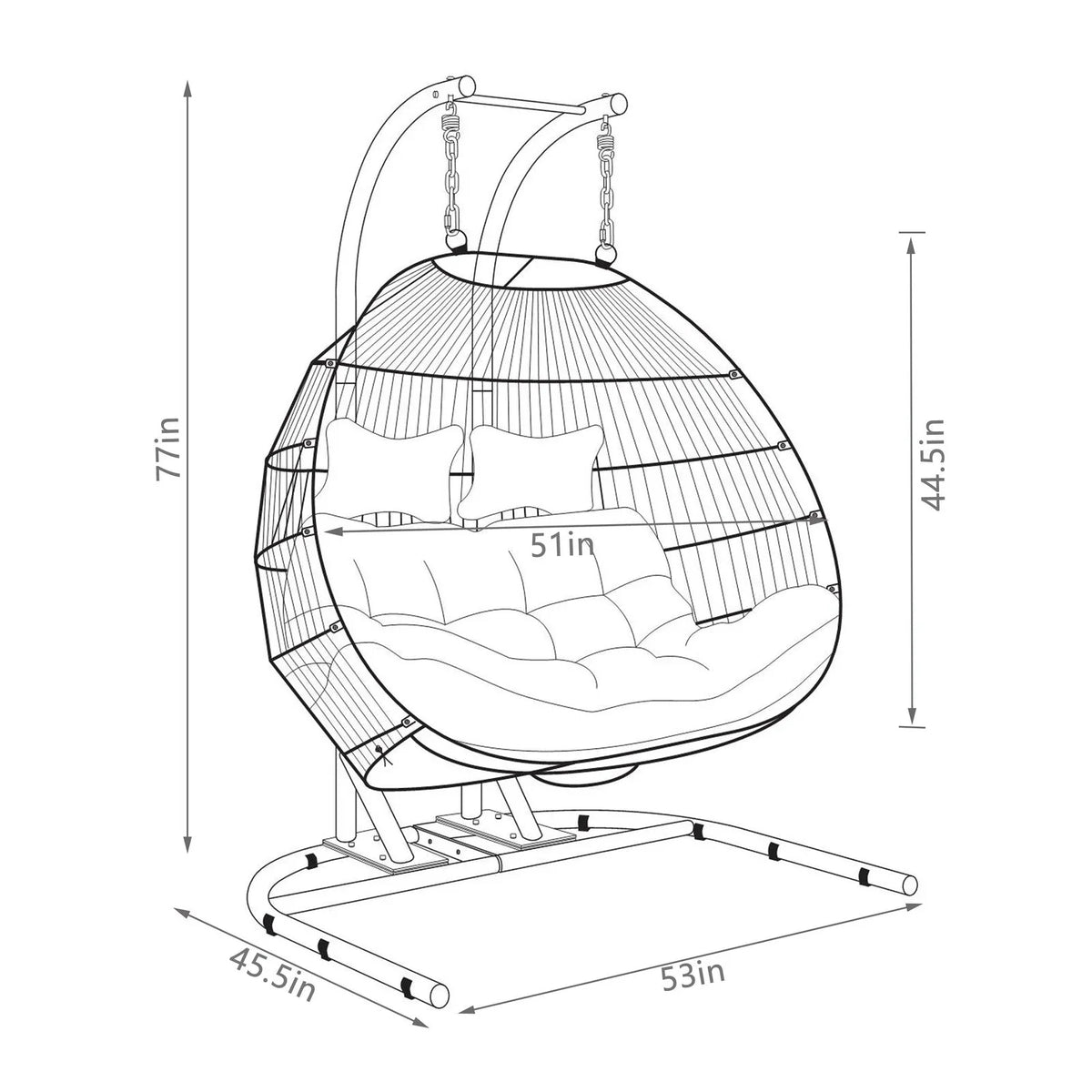 Wicker 2 Person Double Folding Hanging Egg Swing Chair - Elax Furniture