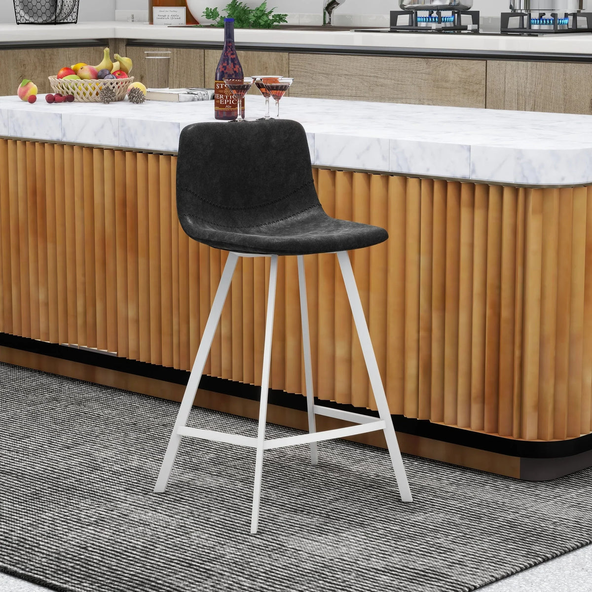 Elland 35” Counter Stool in Leather Padded Seat in White Stainless Steel - Elax Furniture