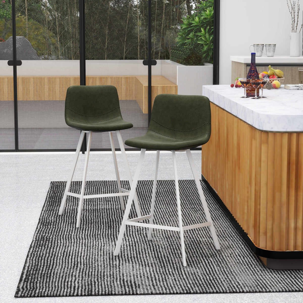 Elland 35” Counter Stool in Leather Padded Seat in White Stainless Steel - Elax Furniture