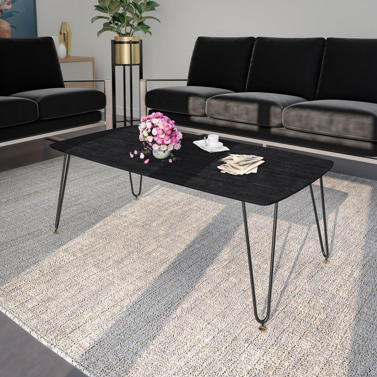 Elmwood Rectangular Coffee Table with Ash Wood Tabletop in Iron - Elax Furniture