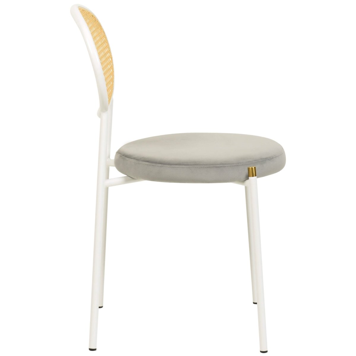 Euston Modern Upholstered Dining Chair with Round Wicker/Velvet Back Style White Wicker Grey Dining Chair Leisuremod