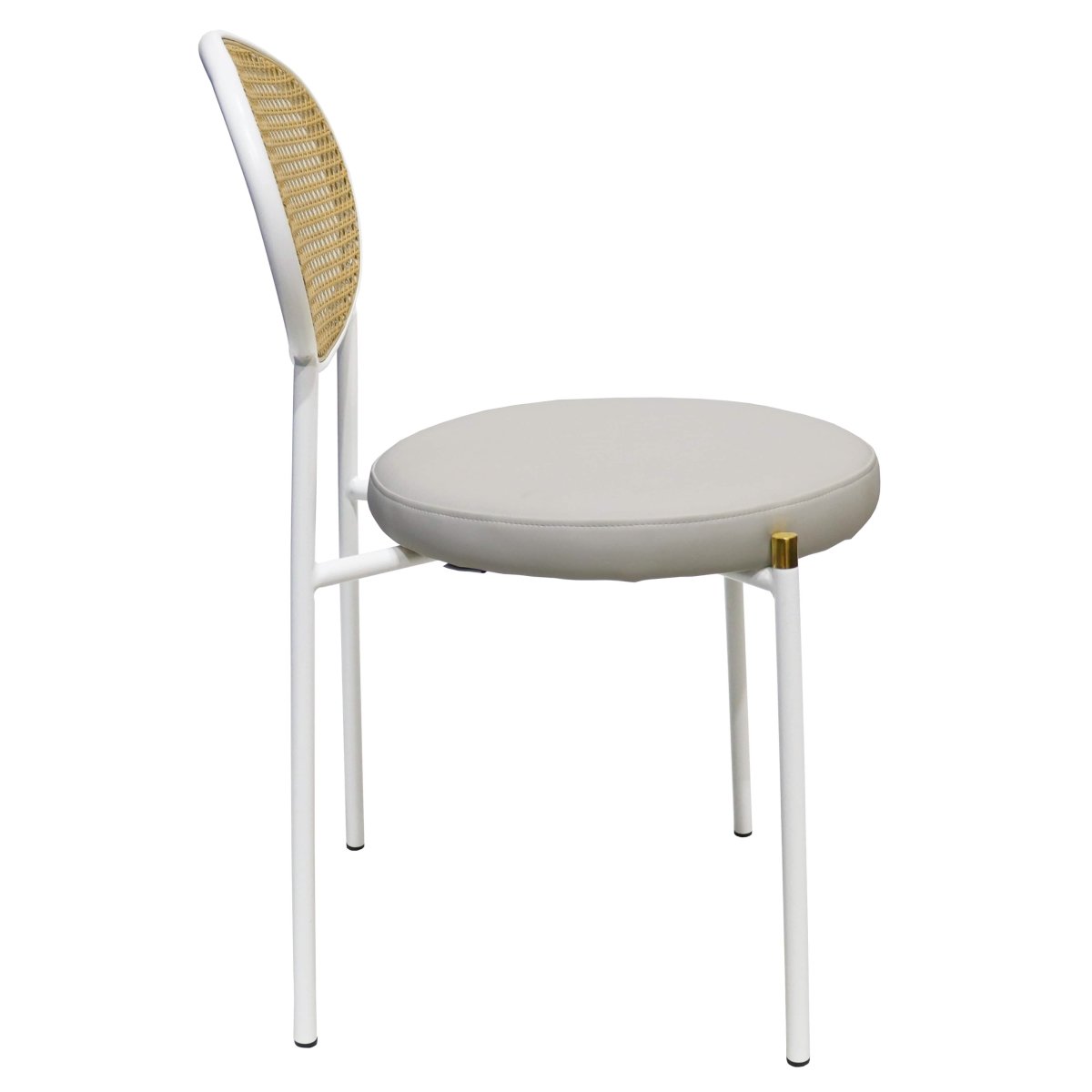 Euston Modern Upholstered Dining Chair with Round Wicker/Velvet Back Style White Leather White Dining Chair Leisuremod