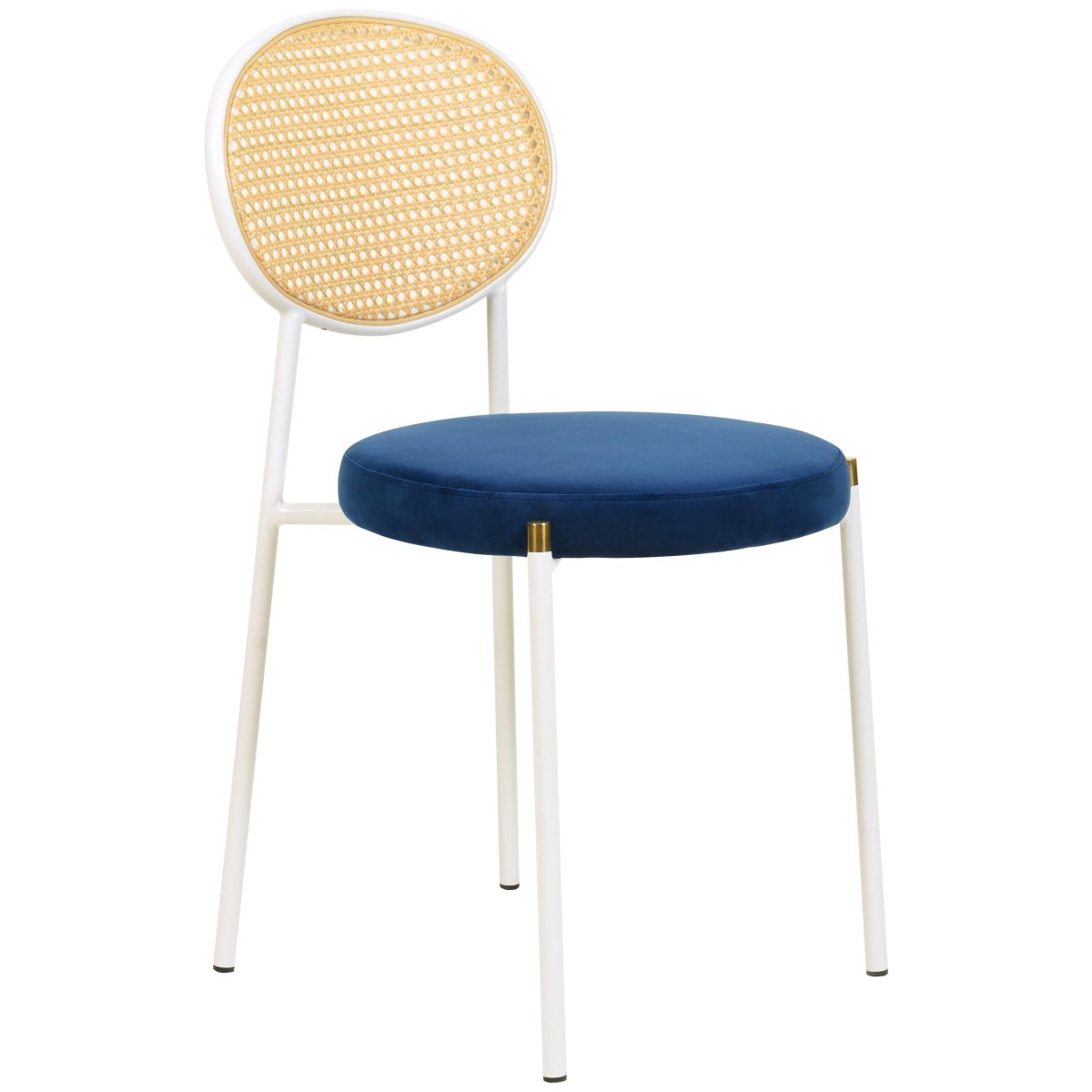 Euston Modern Upholstered Dining Chair with Round Wicker/Velvet Back Style White Wicker Navy Blue Dining Chair Leisuremod
