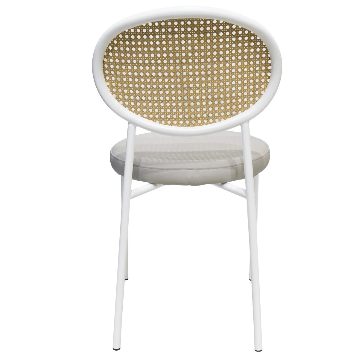 Euston Modern Upholstered Dining Chair with Round Wicker/Velvet Back Style White Leather White Dining Chair Leisuremod