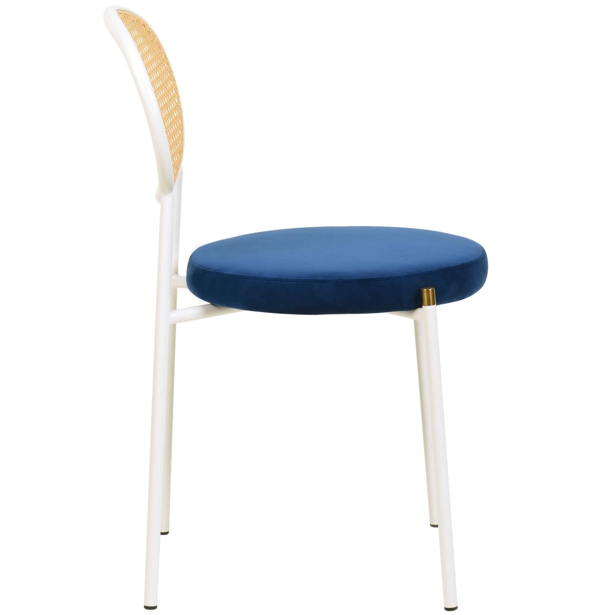 Euston Modern Upholstered Dining Chair with Round Wicker/Velvet Back Style White Wicker Navy Blue Dining Chair Leisuremod