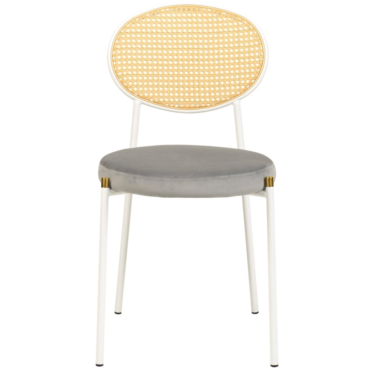 Euston Modern Upholstered Dining Chair with Round Wicker/Velvet Back Style White Wicker Grey Dining Chair Leisuremod