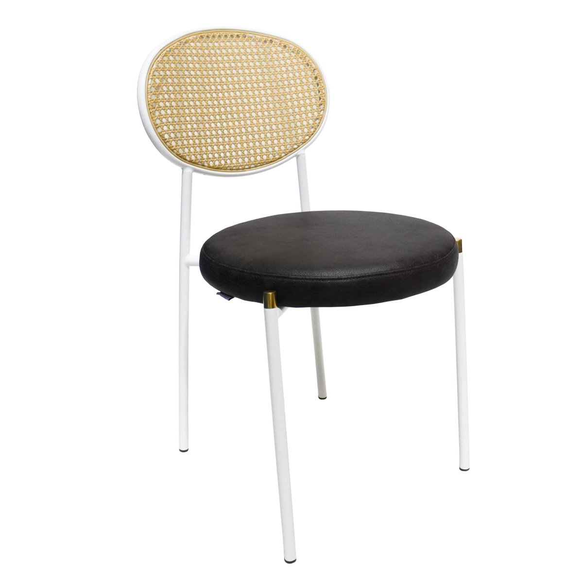 Euston Modern Upholstered Dining Chair with Round Wicker/Velvet Back Style White Leather Charcoal Dining Chair Leisuremod