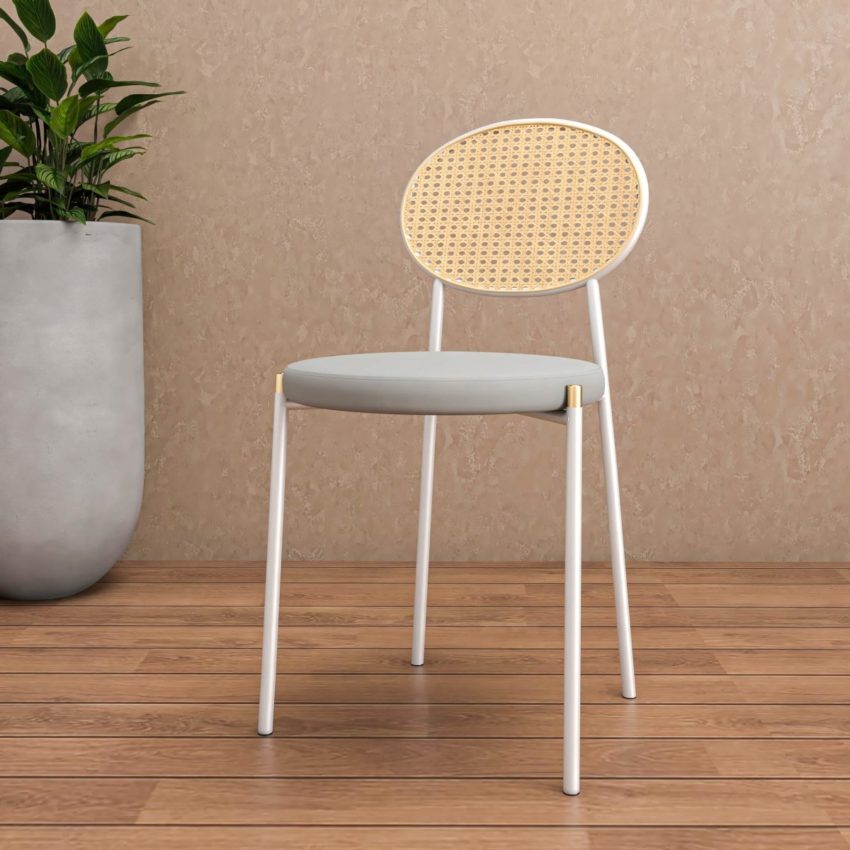 Euston Modern Upholstered Dining Chair with Round Wicker/Velvet Back Style White Wicker Grey Dining Chair Leisuremod