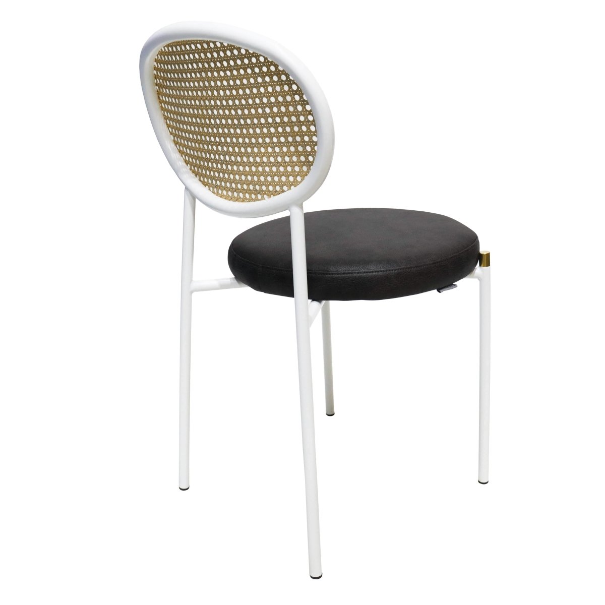 Euston Modern Upholstered Dining Chair with Round Wicker/Velvet Back Style White Leather Charcoal Dining Chair Leisuremod