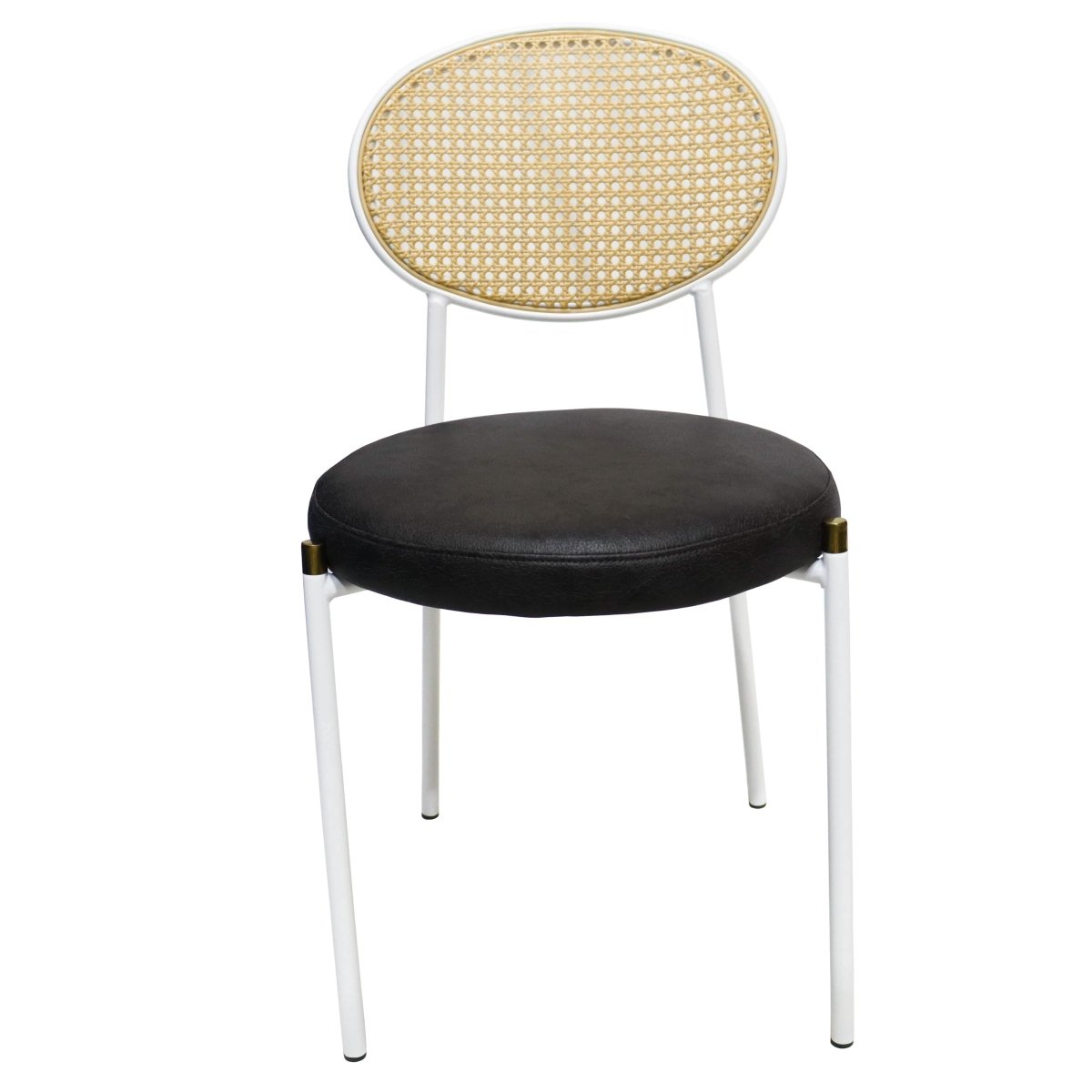 Euston Modern Upholstered Dining Chair with Round Wicker/Velvet Back Style White Leather Charcoal Dining Chair Leisuremod