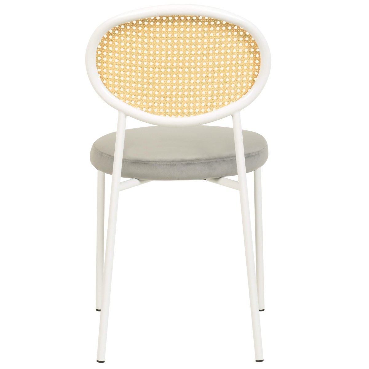 Euston Modern Upholstered Dining Chair with Round Wicker/Velvet Back Style White Wicker Grey Dining Chair Leisuremod