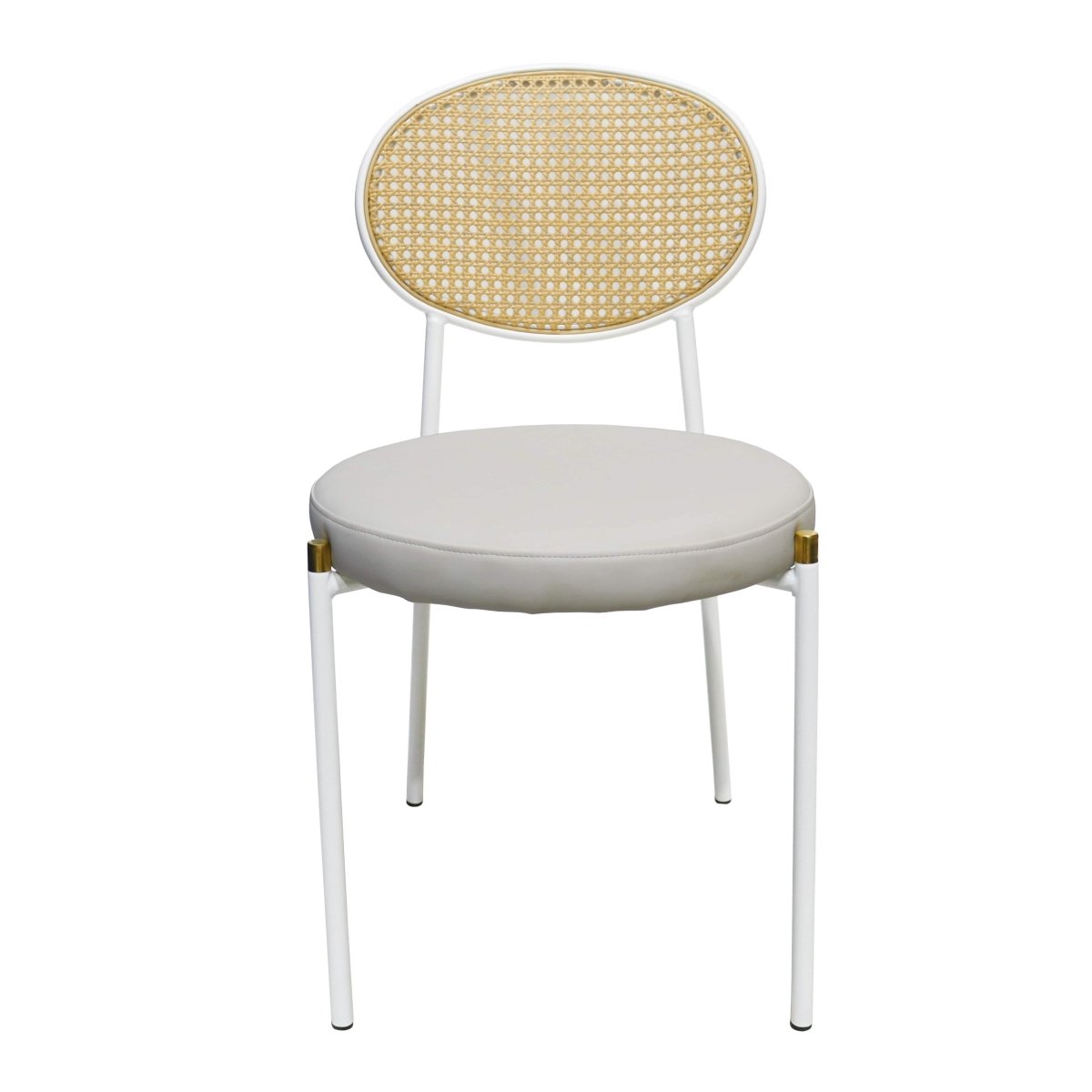 Euston Modern Upholstered Dining Chair with Round Wicker/Velvet Back Style White Leather White Dining Chair Leisuremod