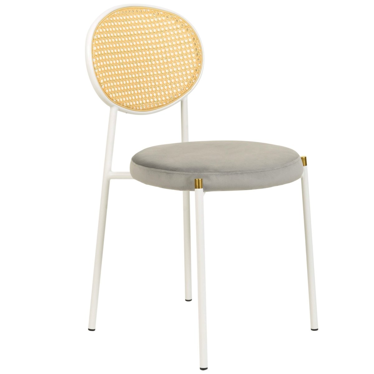 Euston Modern Upholstered Dining Chair with Round Wicker/Velvet Back Style White Wicker Grey Dining Chair Leisuremod