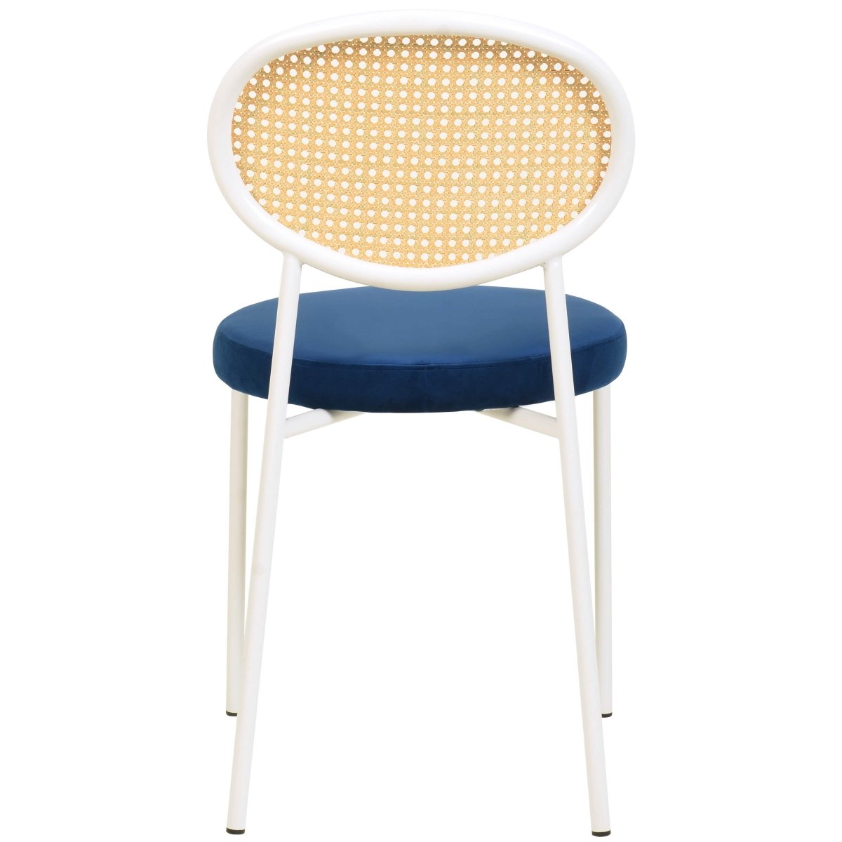 Euston Modern Upholstered Dining Chair with Round Wicker/Velvet Back Style White Wicker Navy Blue Dining Chair Leisuremod