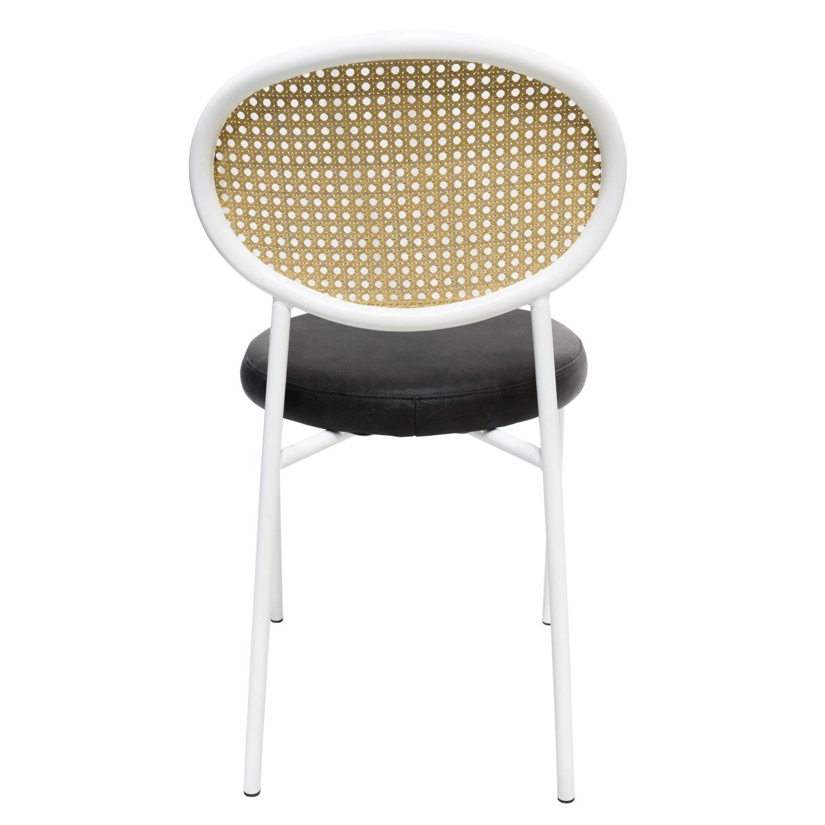 Euston Modern Upholstered Dining Chair with Round Wicker/Velvet Back Style White Leather Charcoal Dining Chair Leisuremod