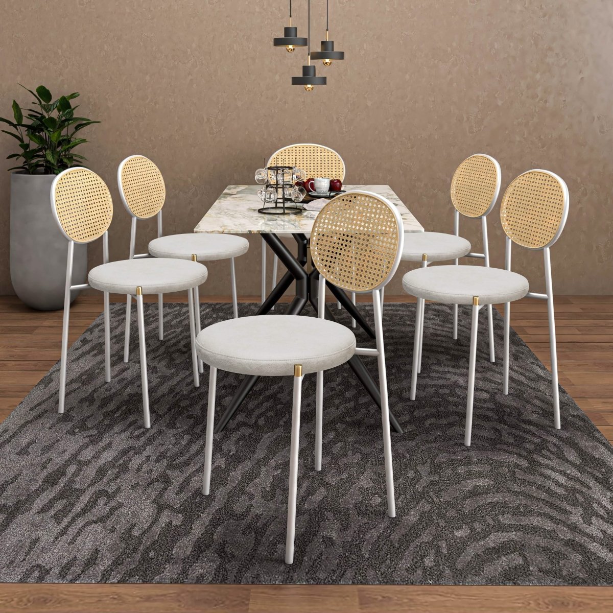 Euston Modern Upholstered Dining Chair with Round Wicker/Velvet Back Style White Leather White Dining Chair Leisuremod