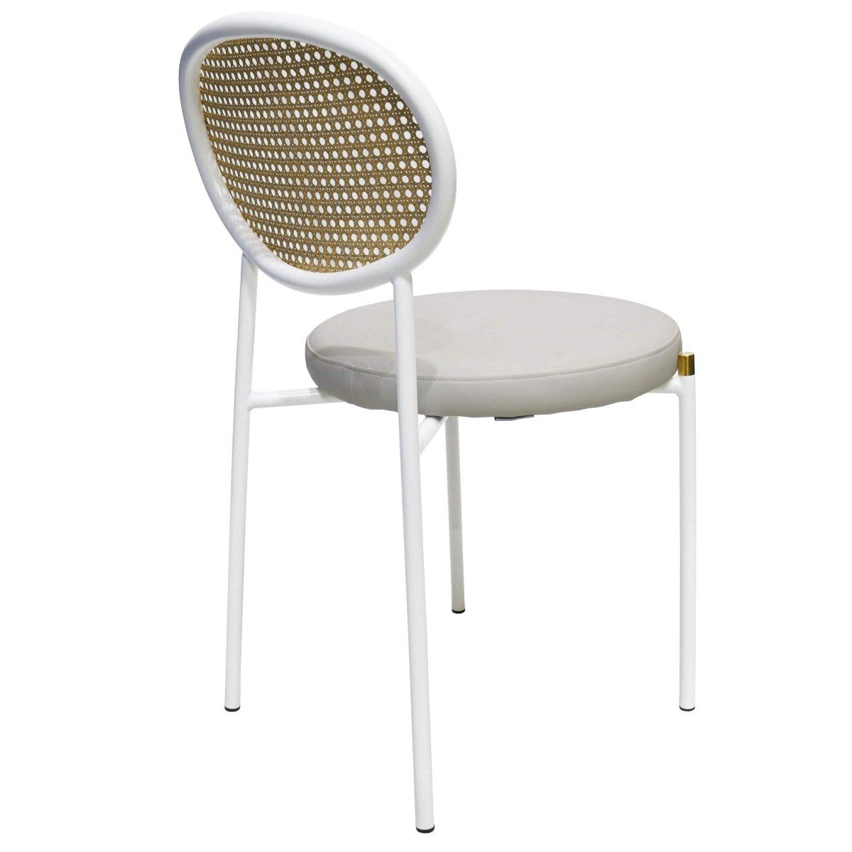 Euston Modern Upholstered Dining Chair with Round Wicker/Velvet Back Style White Leather White Dining Chair Leisuremod