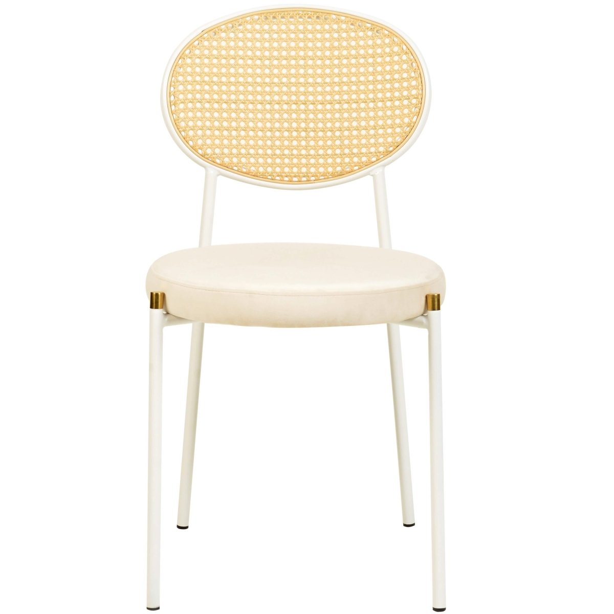 Euston Modern Upholstered Dining Chair with Round Wicker/Velvet Back Style White Wicker Beige Dining Chair Leisuremod