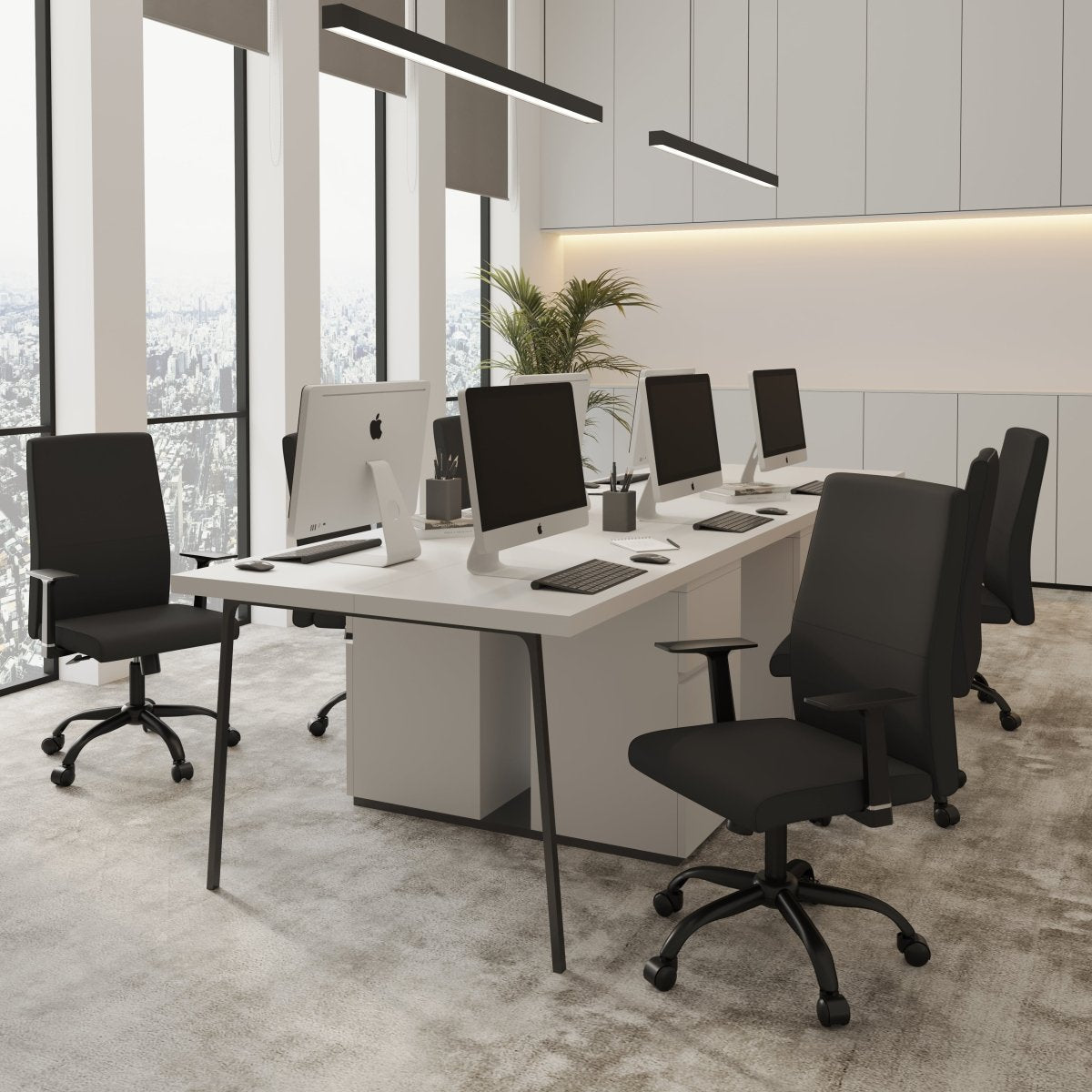 Evander Leather Office Chair in Aluminum with Adjustable Height and Swivel Black Office Chair Leisuremod