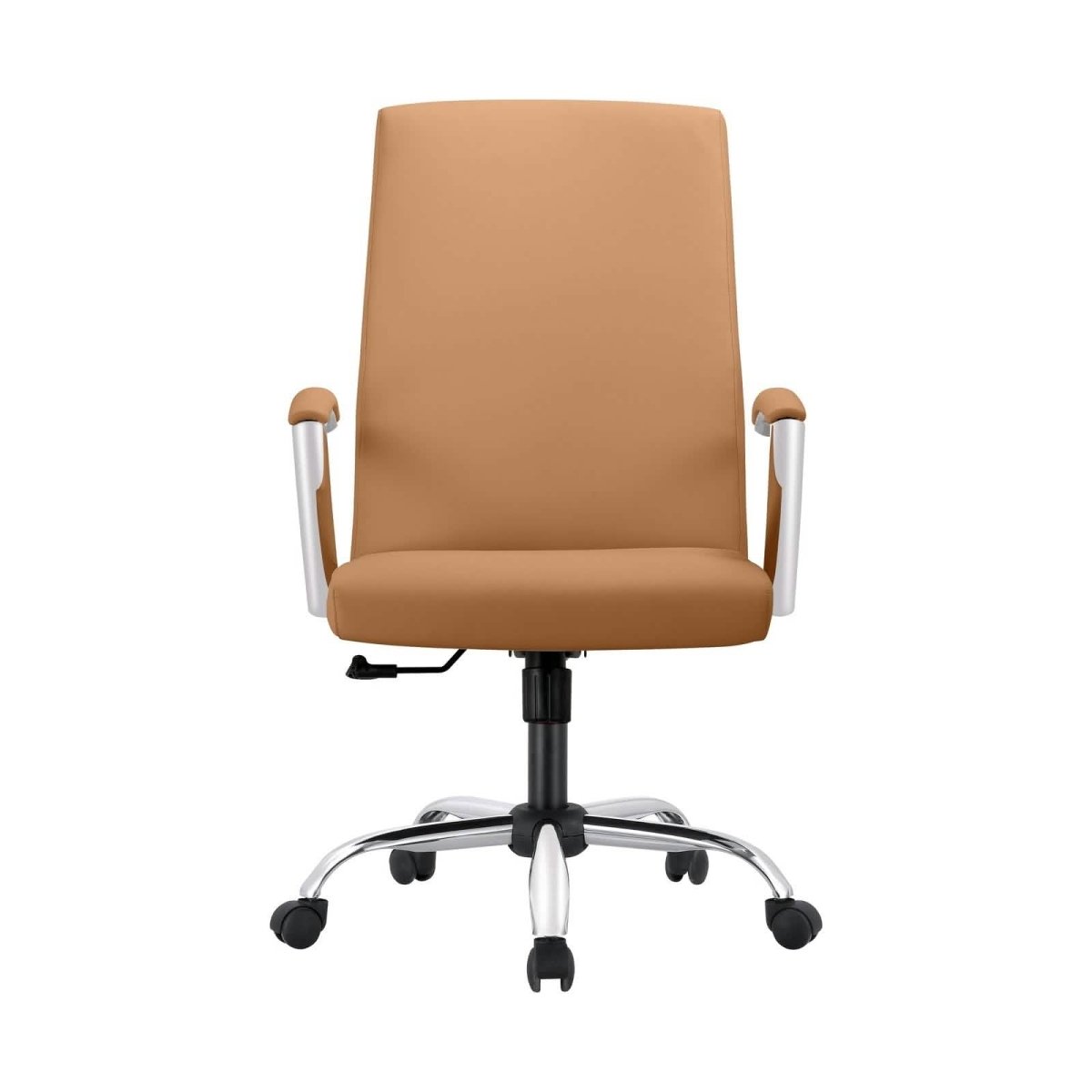 Evander Modern Swivel Office Chair in Leather with Adjustable Height and Silver Frame Acorn Brown Office Chair Leisuremod