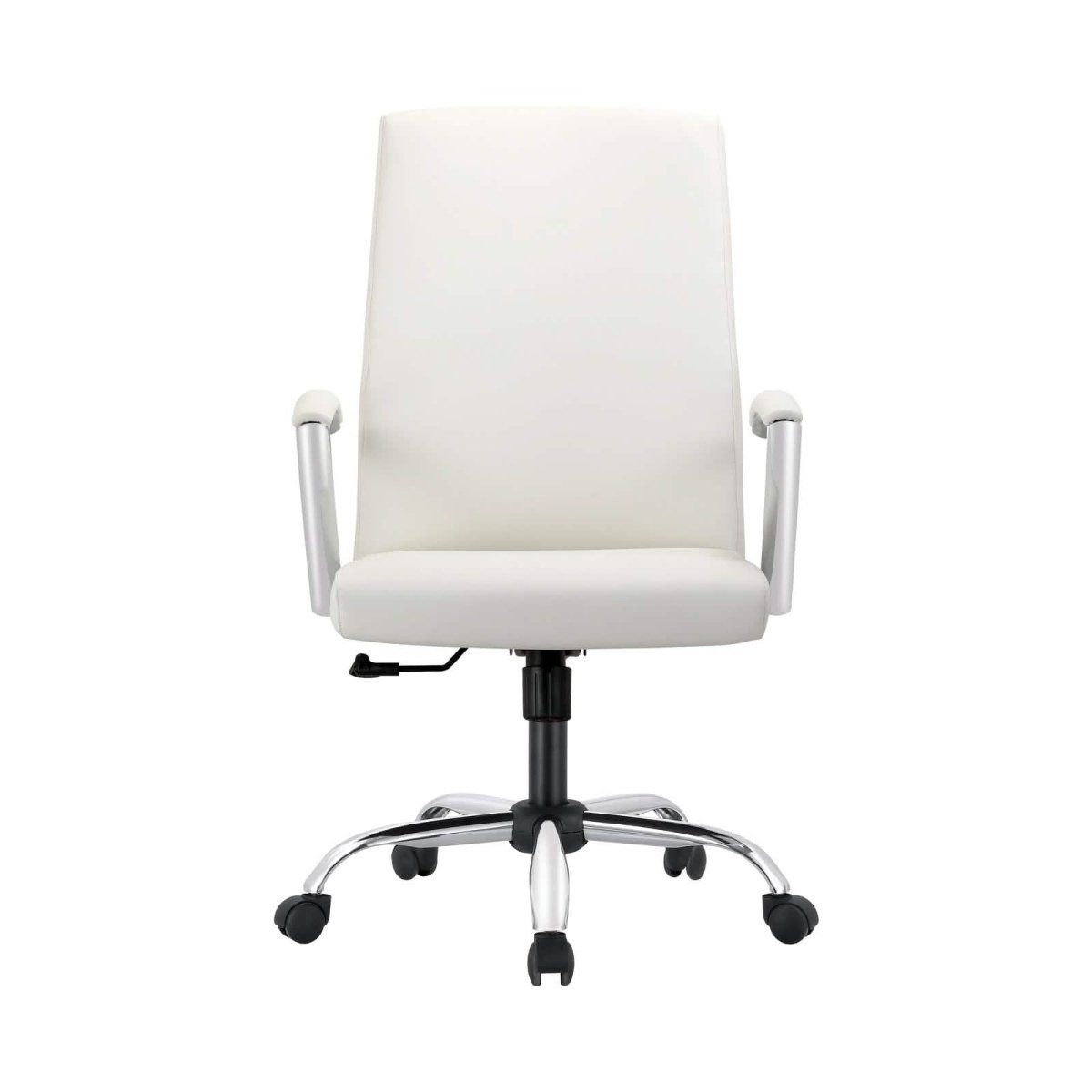 Evander Modern Swivel Office Chair in Leather with Adjustable Height and Silver Frame White Office Chair Leisuremod