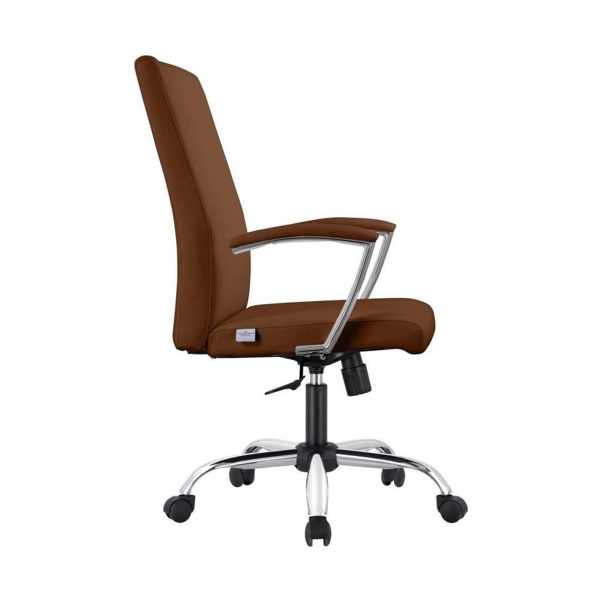 Evander Modern Swivel Office Chair in Leather with Adjustable Height and Silver Frame Dark Brown Office Chair Leisuremod