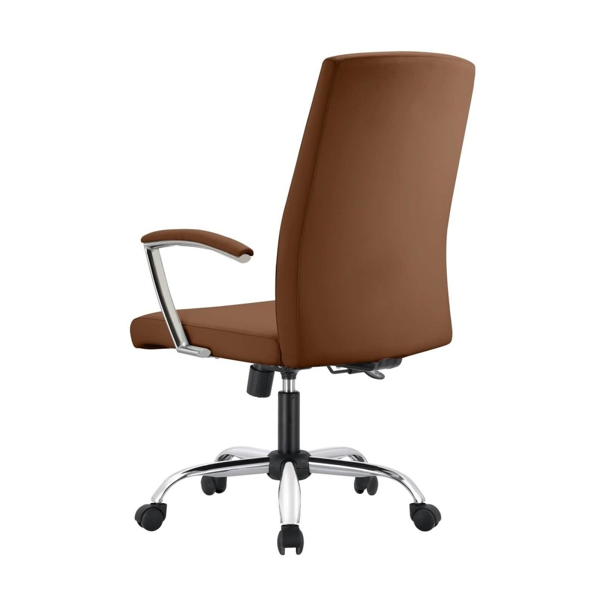 Evander Modern Swivel Office Chair in Leather with Adjustable Height and Silver Frame Dark Brown Office Chair Leisuremod