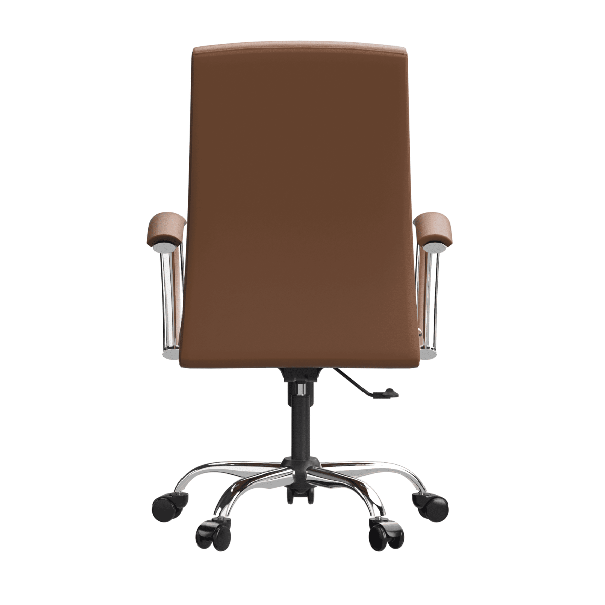Evander Modern Swivel Office Chair in Leather with Adjustable Height and Silver Frame Dark Brown Office Chair Leisuremod
