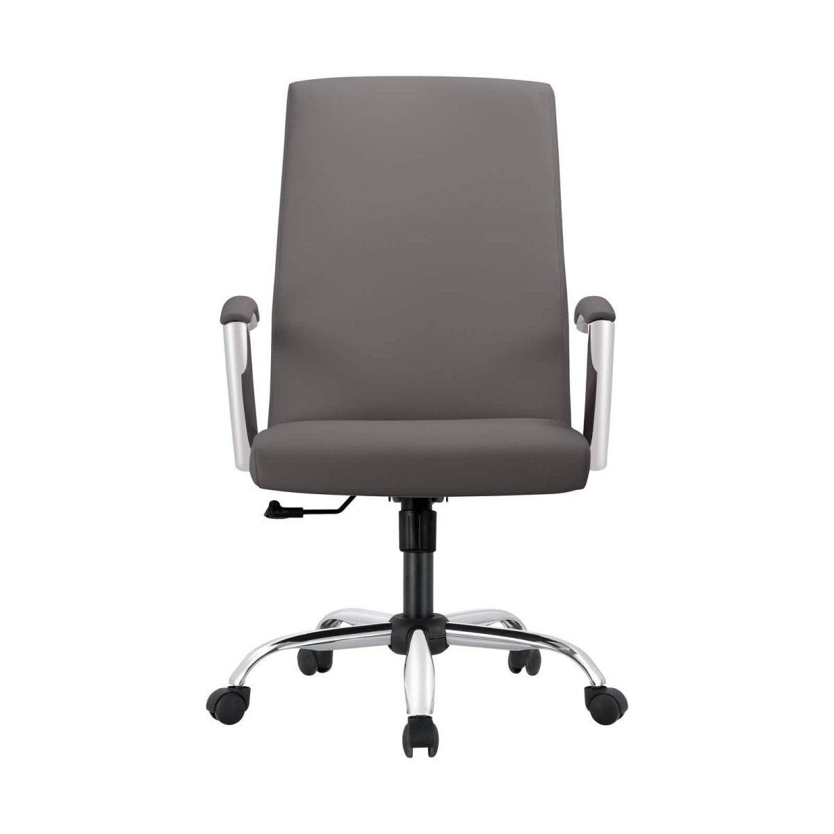 Evander Modern Swivel Office Chair in Leather with Adjustable Height and Silver Frame Grey Office Chair Leisuremod