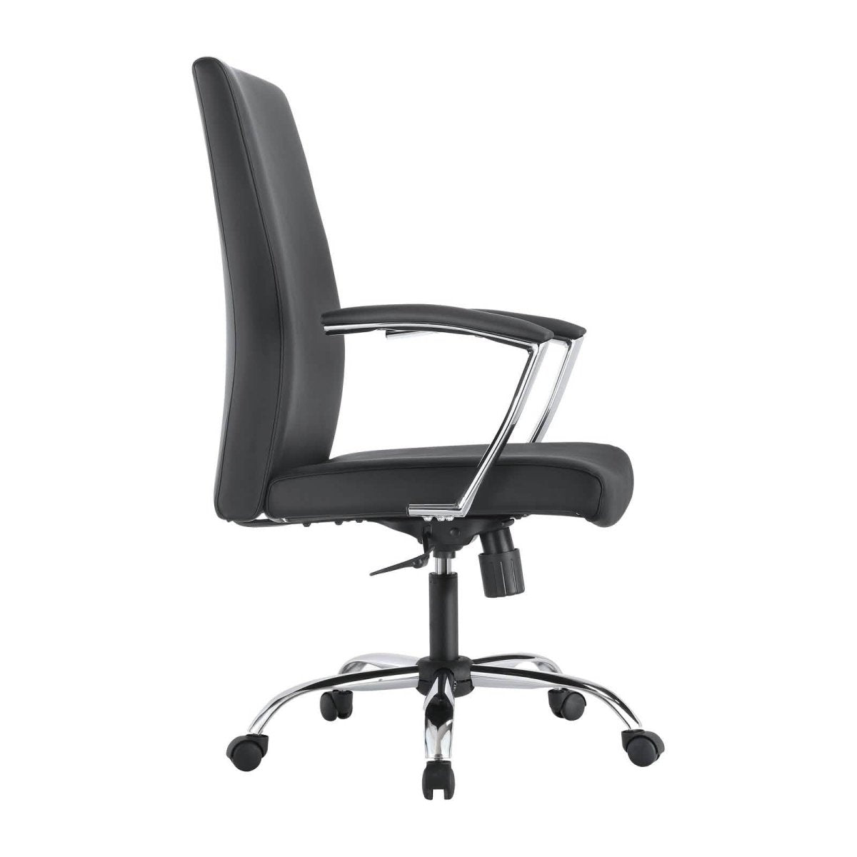 Evander Modern Swivel Office Chair in Leather with Adjustable Height and Silver Frame Black Office Chair Leisuremod