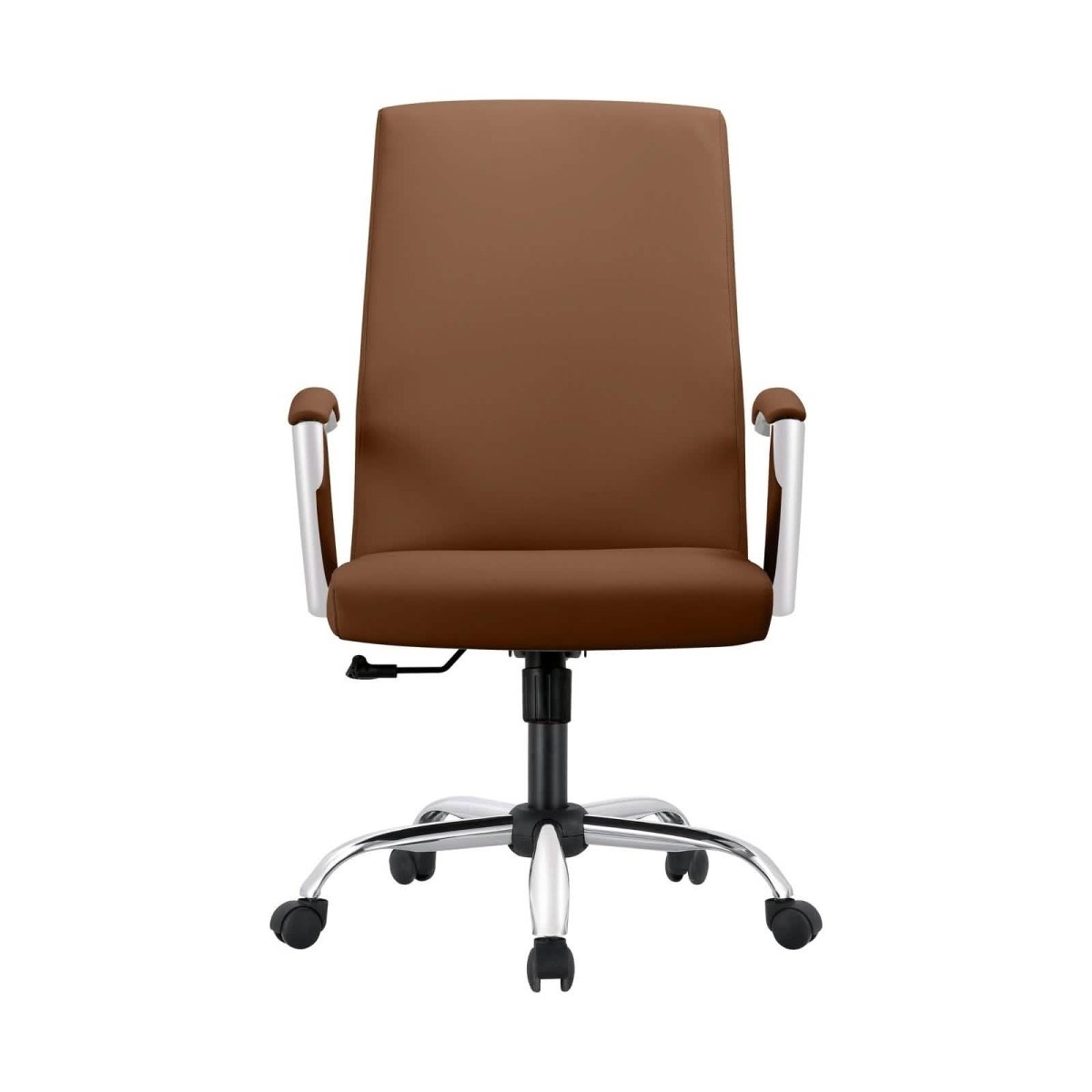 Evander Modern Swivel Office Chair in Leather with Adjustable Height and Silver Frame Dark Brown Office Chair Leisuremod