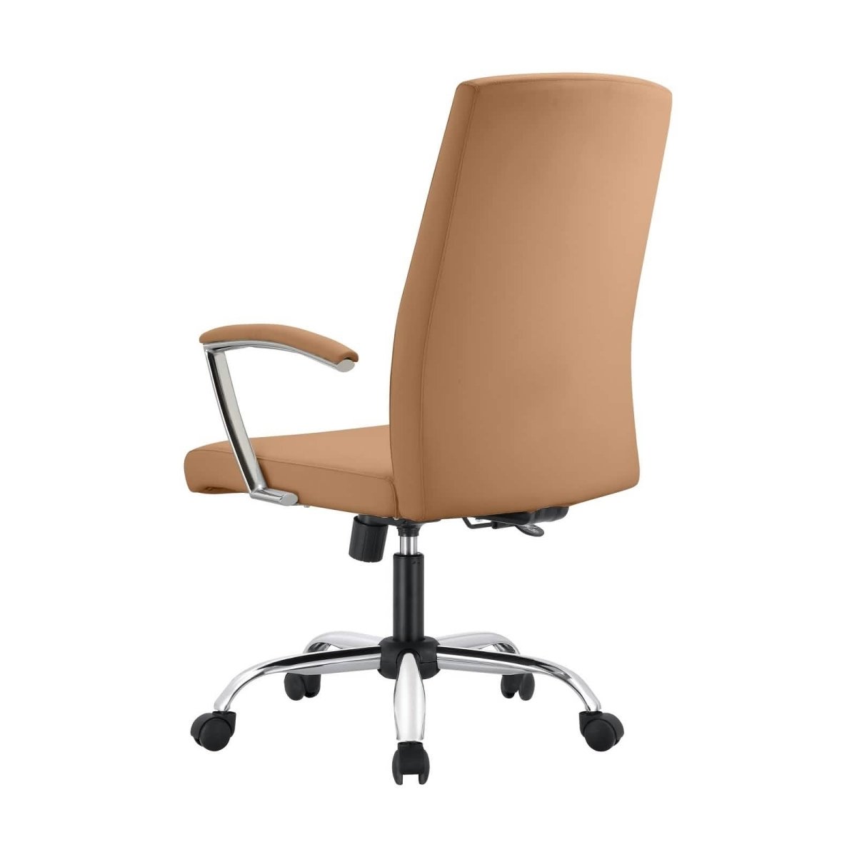 Evander Modern Swivel Office Chair in Leather with Adjustable Height and Silver Frame Acorn Brown Office Chair Leisuremod