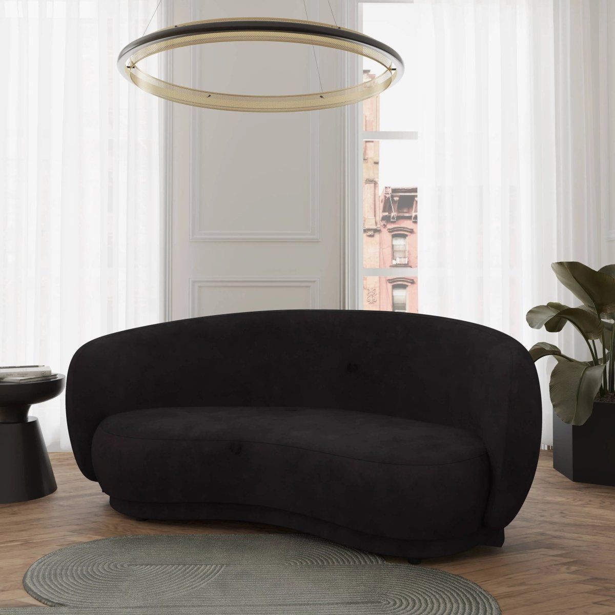 Faze 3-Seater Velvet Sofa with Curved Backrest and Pine Wood Base Beige Sofa Leisuremod