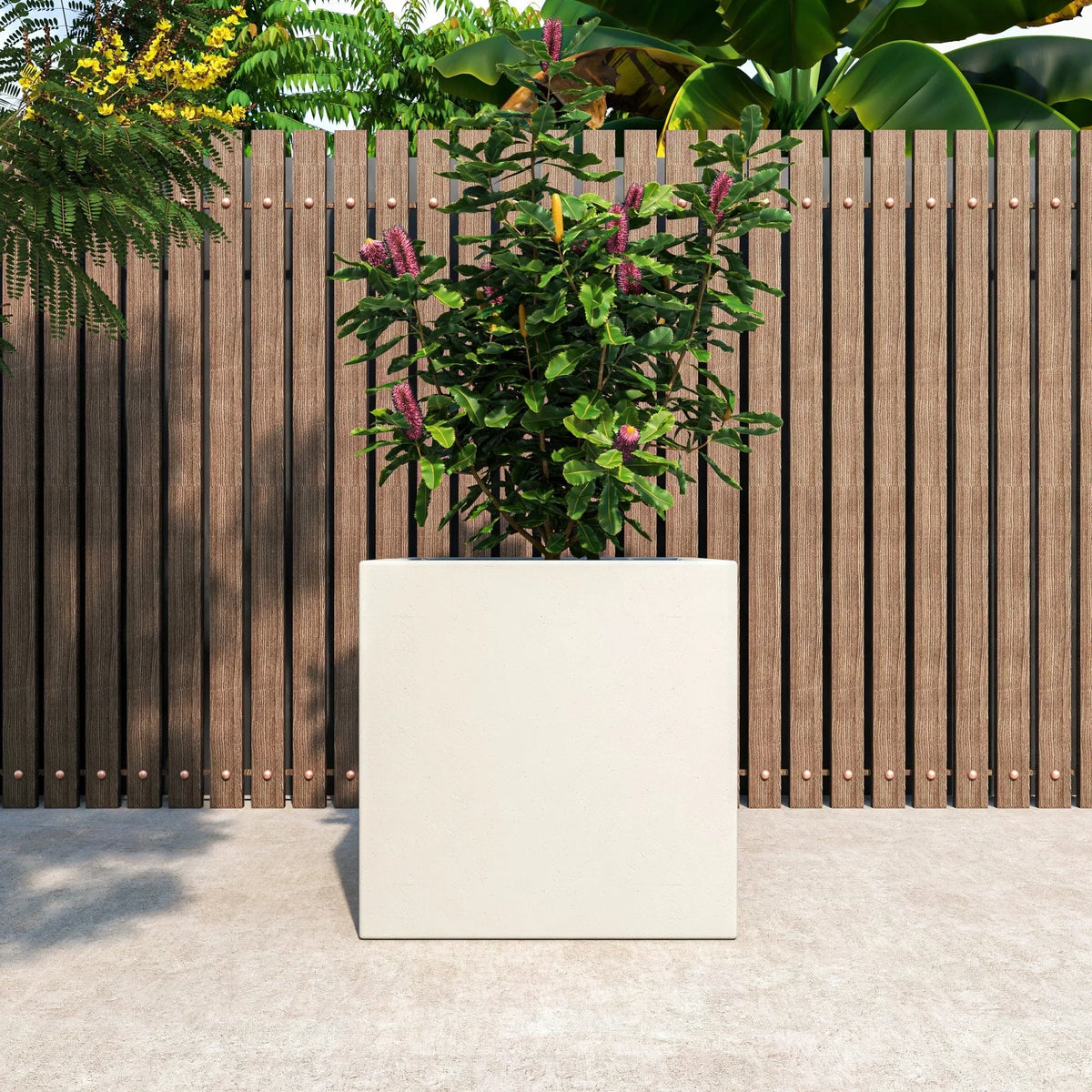Fern Fiberstone and MGO Clay Mid-Century Modern Square Planter Pot for Indoor and Outdoor - Elax Furniture