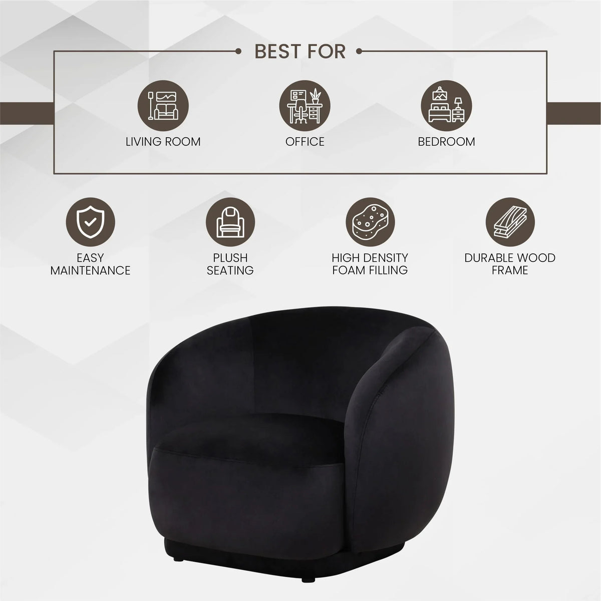 Faze Accent Chair Upholstered in Velvet Single-Seater Sofa Padded Seat and Back - Elax Furniture